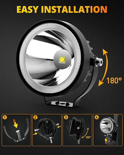 NAOEVO 4 Inch Round LED Pod Lights, 60W 6000LM LED Spot Off Road/Driving/Fog Lights for Truck Car ATV UTV Boat Motorcycle, 2-Pack (White)
