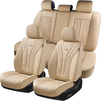 Coverado Car Seat Covers Full Set, 5 Seats Front Seat Cover and Back Seat Covers for Cars, Automotive Seat Covers Nappa Leather Waterproof Seat Covers, Car Seat Protectors Universal for Cars Red