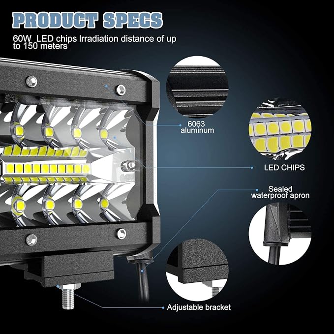 LED Pods 4inch LED Light Bar Fog Lights Off-Road Driving Lights 2PCS 120W 1,200LM Triple-Row Flood Spot Combo Waterproof Work Light for Trucks Boat Golf Cart Jeep SUV ATV UTV