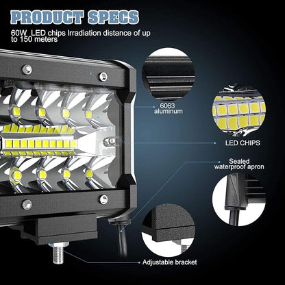 LED Pods 4inch LED Light Bar Fog Lights Off-Road Driving Lights 2PCS 120W 1,200LM Triple-Row Flood Spot Combo Waterproof Work Light for Trucks Boat Golf Cart Jeep SUV ATV UTV