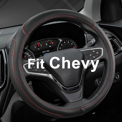West Llama Customized Auto Car Steering Wheel Cover for Chevy 14.5-15 inches, Steering Wheel Cover for Chevrolet (Black+Red - Standard Size)