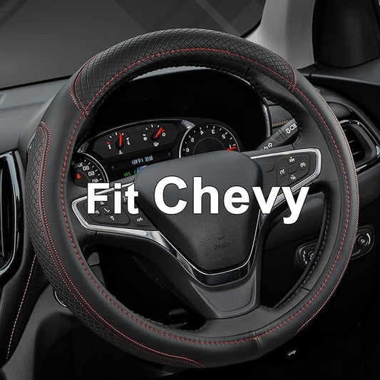 West Llama Customized Auto Car Steering Wheel Cover for Chevy 14.5-15 inches, Steering Wheel Cover for Chevrolet (Black+Red - Standard Size)