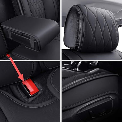 Aierxuan 5 Car Seat Covers Waterproof Leather Universal Compatible with Honda CRV Civic Accord Odyssey HRV Elantra Ford Yaris Sienna Jeep Chevy Subaru Nissan Rogue Soul Toyota(Full Set, Black)