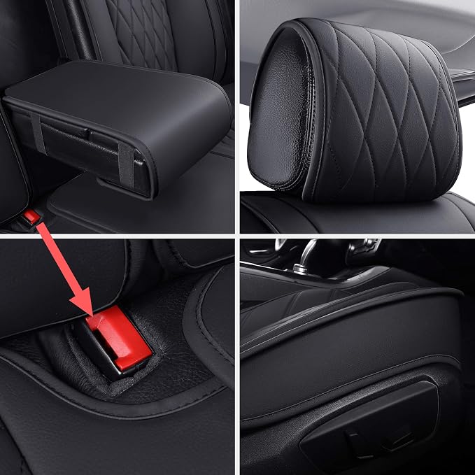 Aierxuan Rear Back Seat Covers Waterproof Leather Universal Fit Compatible with Honda Toyota Ford Kia Hyundai Jeep VW Audi Benz Chevy Nissan, Split Bench 60/40 or 50/50 (Rear Seat/Black)
