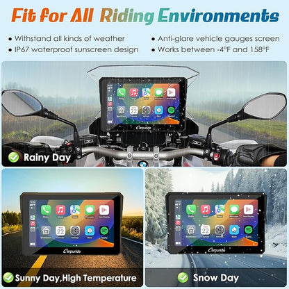 Carpuride W702B Motorcycle Carplay Screen for BMW R1200GS R1250GS S1000XR Motorcycle, 7 inch Waterproof Touchscreen, Portable Carplay/Android Auto GPS Navigation for Motorbike, Dual Bluetooth