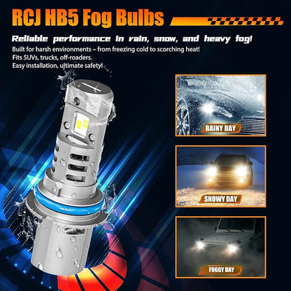 RCJ Fog Weather Light Bulbs, 9007/HB5 Bulbs 6000K Cool White, Plug-N-Play, Pack of 2