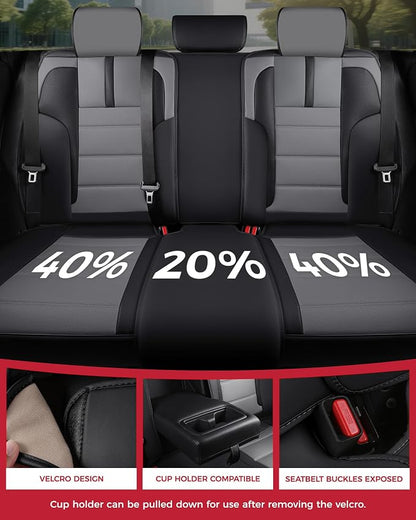 FREESOO Universal Full Seat Covers, Waterproof Faux Leather Automotive Seat Covers with Carbon Fiber Texture Seat Belt Pads, Anti-Slip Airbag Compatible Car Seat Covers for Cars SUVs Trucks