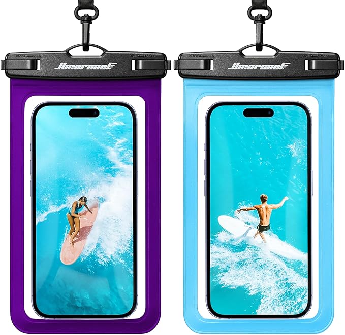 Hiearcool Universal Waterproof Phone Pouch, Dry Bag Compatible for iPhone 17 16 15 14 13 Pro Max XS Plus Samsung Galaxy S22 Cellphone Up to 8.9", IPX8 Water Proof Cell Phone Case for Beach-2Pack