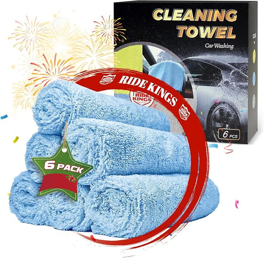 Car Wash Towels 16x16 - Microfiber, Blue 6-Pack | Premium microfiber is highly absorbent, lint-free & reusable. Perfect for car interior, exterior, kitchen & home.