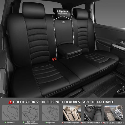 CAR PASS Leather Back Seat Cover, Universal Waterproof Bench Rear Seat Cover Zipper Split Rear Bench Protector Fit 95% Automotive Interior Covers for Cars Sedans SUVs (Rear,All Black)