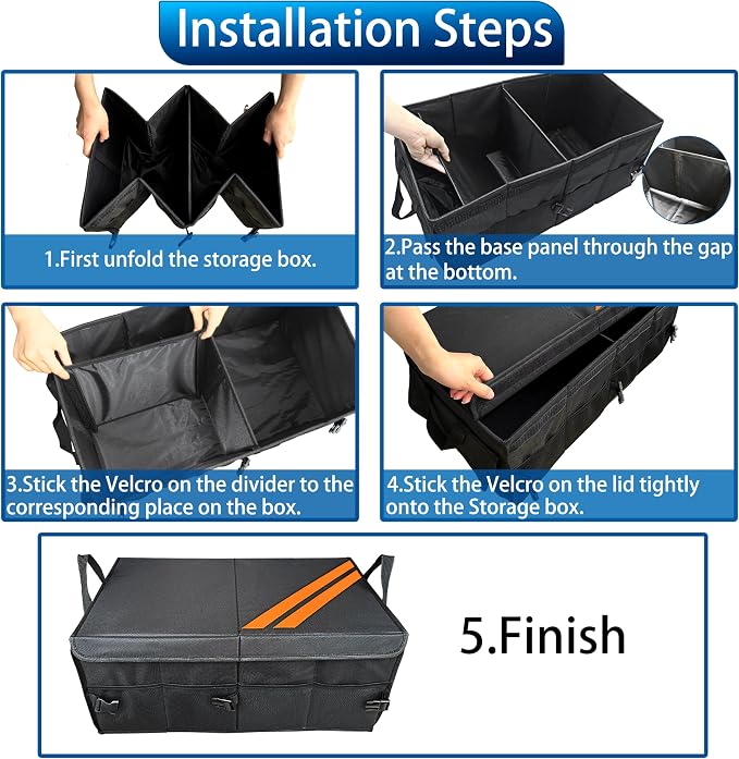 YOSRTER for Dodge Charger Durango Challenger Ram Car Trunk Organizer Collapsible Storage Box with Handle Foldable Lid Non Slip Bottom Sturdy Base Panel 2 Compartment Orange Trim