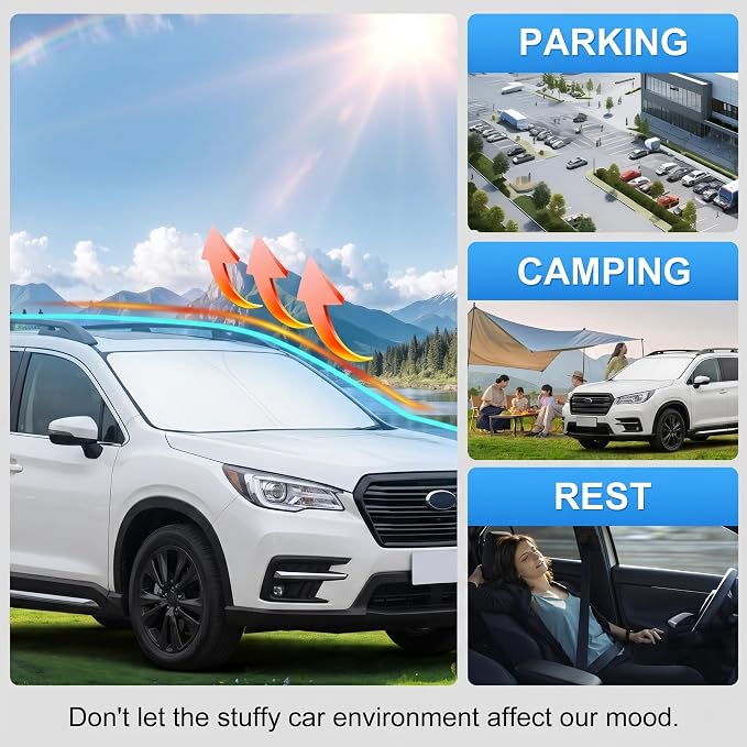 Custom Fit Windshield Sun Shade for Subaru Ascent 2019-2026 | Custom Fit Windshield Cover, Blocks UV Rays, Double-Layer Heat Shield, Durable Frame, Easy Fold & Storage