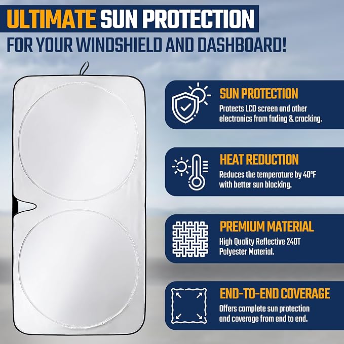 Econour 2026 Upgraded Car Windshield Sun Shade with Innovative No Light Pass High Coverage Technology, Foldable Window Sunshade for Car, Interior Cooling Accessory