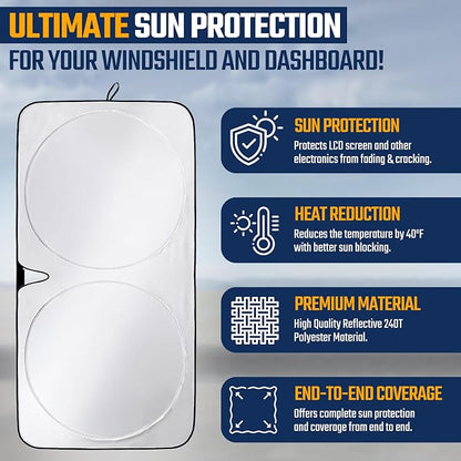 Econour Car Windshield Sun Shade, Automotive Window Sunshade, Universal Fit for Cars SUVs and Trucks, Blocks 99% Heat and UV Rays, Keeps Car Interior Cool, Sun Visor Summer Car Accessory