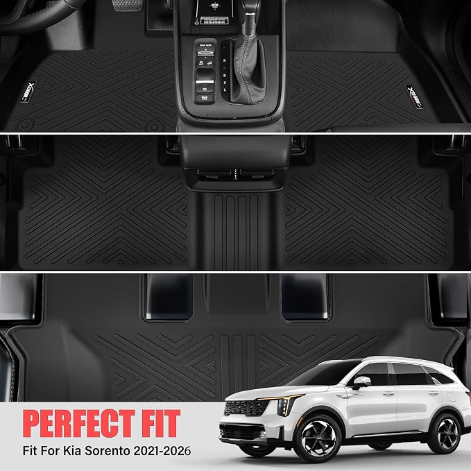 Floor Mats for 2021-2026 Kia Sorento 6&7 Seats Hybrid Trunk Mat with Backrest Mat All Weather TPE Rubber Cargo Liner Back Seat Cover 3rd Row for 2026 Kia Sorento Accessories