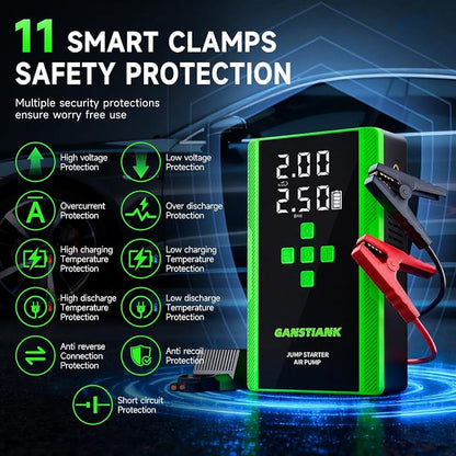 5000A Jump Starter with Air Compressor, 12V Portable Jump Box Car Battery Jumper Starter Pack for up to 9.0L Gas and 8.0T Diesel Engines with 160PSI Cordless Auto-Shutoff Tire Inflator