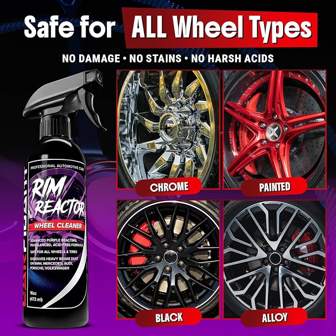 Carfidant Rim Reactor Wheel and Rim Cleaner Spray - Removes Brake Dust & Grime - Safe for BMW, Mercedes, Audi, VW & Porsche - No Scrub, pH Neutral, Non-Acidic Tire Cleaner - 32 fl oz
