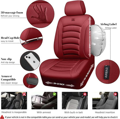 CAR PASS 3D Foam PU Leather Car Seat Covers, Universal Seat Covers Full Sets for Trucks SUV Sedan Automotive Seat Covers Armrest Airbag Compatible Waterproof Comfortable Faux Nappa Leather Burgundy