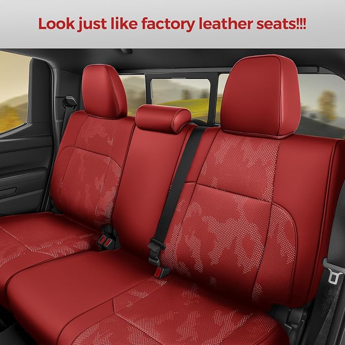 DiffCar® Seat Covers for Toyota Tacoma 2026 2025 2024 Double Cab(Gas Only), Full Set Faux Nappa Leather Truck Accessories for Tacoma 4th Gen, Car Seat Protectors Custom Fit for Tacoma Seat, Red Camo