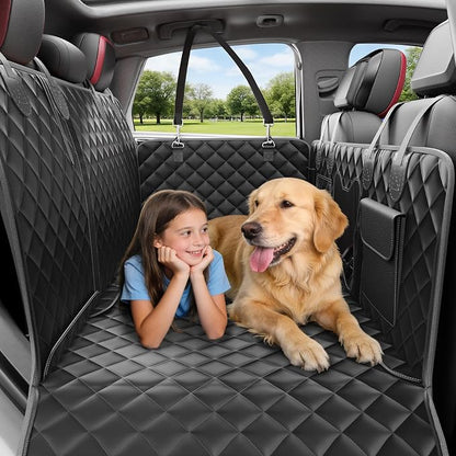 Dog Car Seat Cover for Back Seat - Convertible 2-in-1 Design Folds to Seat for 1 Adult or a Child Car Seat, Hard Bottom Waterproof Pet Hammock with 400lb Capacity for SUV, Truck, Car,Black