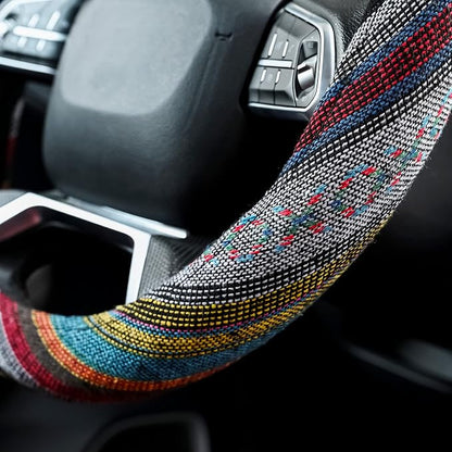 Valleycomfy Cloth Steering Wheel Covers for Women Bohemian Universal 15 inch Baja Blanket Enthic Grey