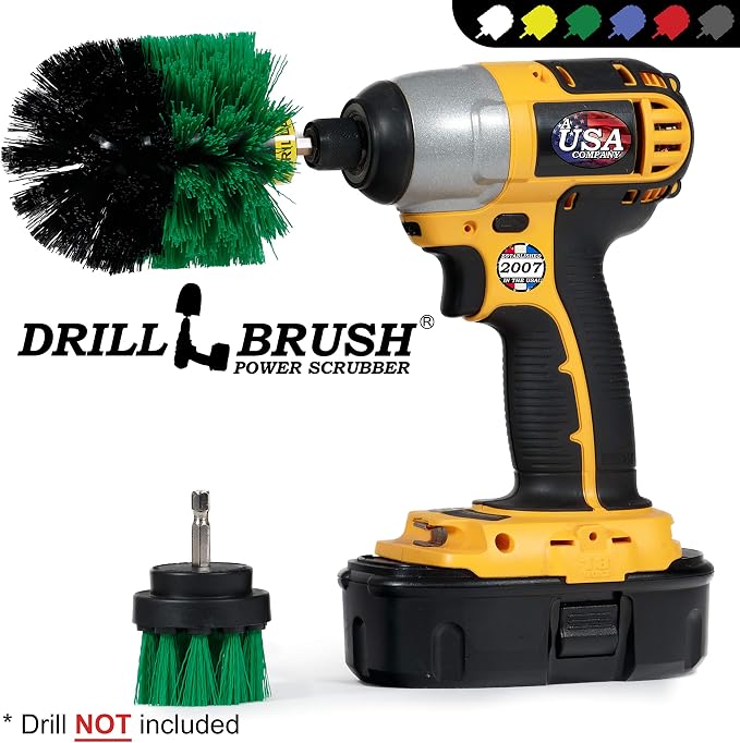 2 Piece Green Medium Stiffness Drill Rotary Cleaning Drillbrushes for Cleaning Kitchen, Cabinet, Counter, Linoleum, and General Purpose Scrubbing by Drillbrush