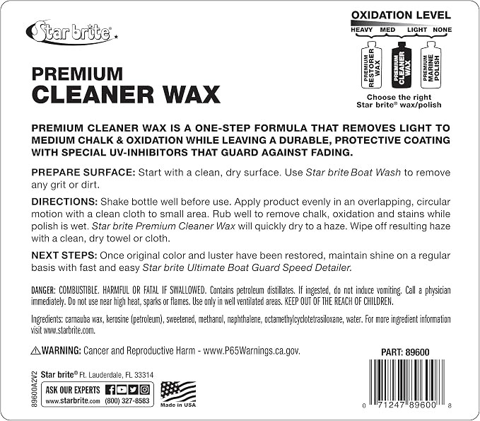 STAR BRITE One-Step Cleaner Wax with UV Protection - Removes Chalk & Oxidation from Fiberglass, Metals & Painted Surfaces