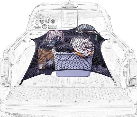 Highly Elastic Cargo Net, Simple Truck Bed Cargo Mesh Organizer, Suitable for 5ft - 6ft Standard Bed Trucks, 4'x4' Stretches to 7'x7' (Double Layer)