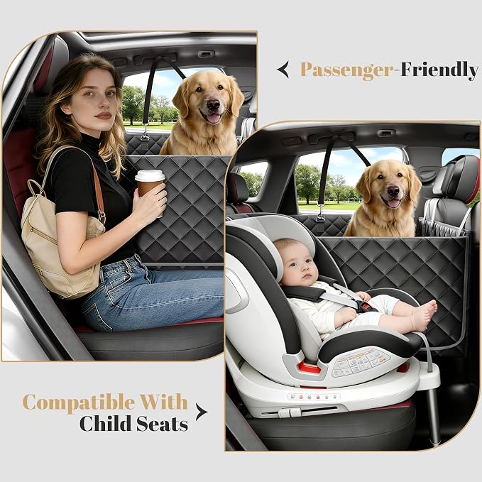 Dog Car Seat Cover for Back Seat - Convertible 2-in-1 Design Folds to Seat for 1 Adult or a Child Car Seat, Hard Bottom Waterproof Pet Hammock with 400lb Capacity for SUV, Truck, Car,Black