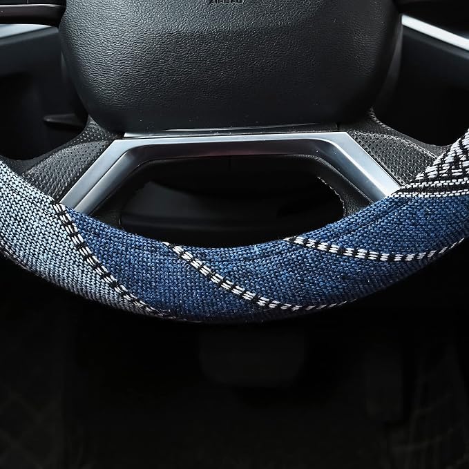 Valleycomfy Cloth Steering Wheel Covers for Women Bohemian Universal 15 inch Baja Blanket Enthic Blue