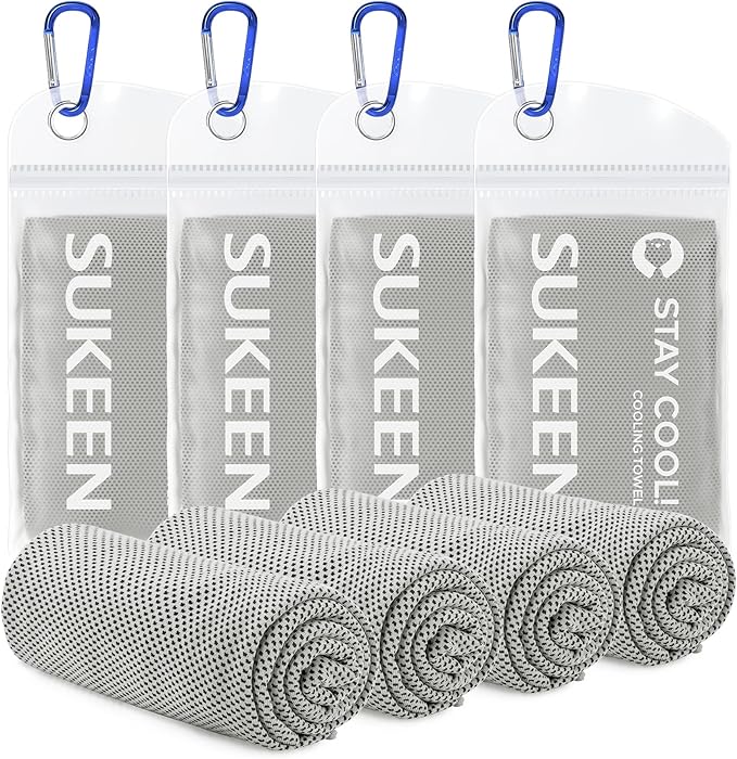 Sukeen 4Pack Cooling Towel (40"x12"),Ice Towel,Soft Breathable Chilly Towel,Microfiber Towel for Yoga,Sport,Running,Gym,Workout,Camping,Fitness,Workout & More Activities