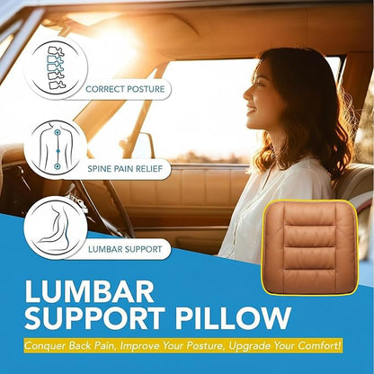 CORRIDOR Genuine Leather Seat Cushion for Car - Handmade - Relieve Hip, Pressure and Sciatica Pain - Ideal for Lower Back Pain - for Office Chair and Car Seat (Red Flag Brown, Backrest)