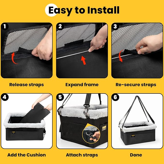 Conlun 2-Pack Dog Car Seat Boosters for Small Pets Under 20lbs, Portable Travel Puppy Car Seats with Internal Steel Frame, Comfort Cushions & Storage Pockets, Black