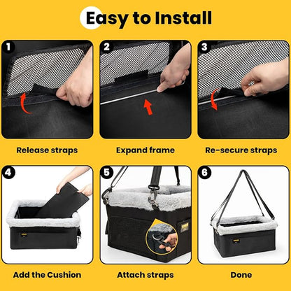 Conlun 2-Pack Dog Car Seat Boosters for Small Pets Under 20lbs, Portable Travel Puppy Car Seats with Internal Steel Frame, Comfort Cushions & Storage Pockets, Black