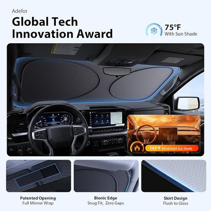 Upgraded Windshield Sun Shade for Trucks [Nano Ice-Crystal Cooling, 99.9% Sun Protection] Foldable Sunshade with Storage Bag, Car Accessories, M(64 x 32 in)