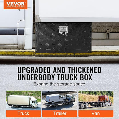 VEVOR Underbody Truck Box, 36"×14"×16" Pickup Storage Box, Heavy Duty Aluminum Diamond Plate Tool Box with Lock and Keys, Waterproof Trailer Storage Box with T-Handle Latch for Truck, Van, Trailer