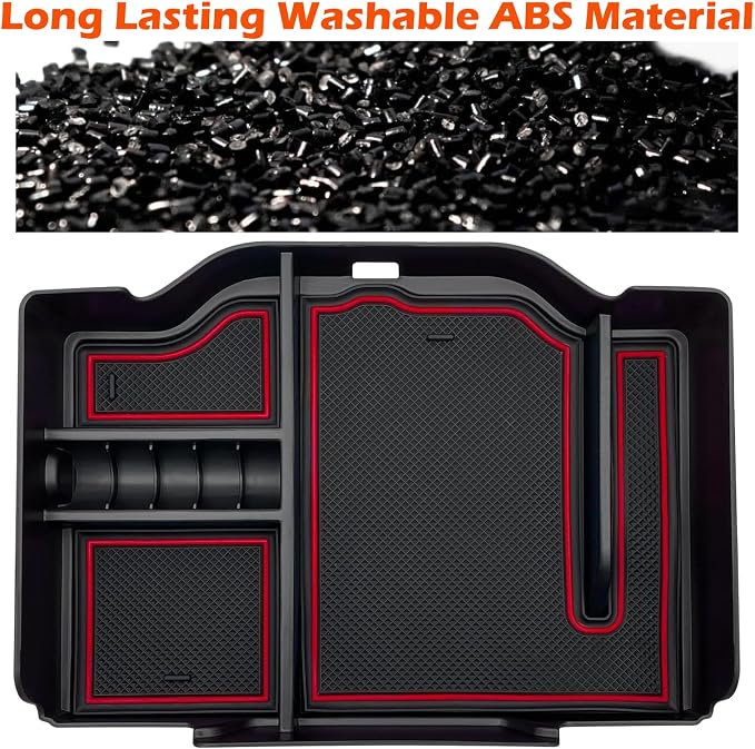 Center Console Organizer fits for Dodge RAM 2026 2025 2024 2023 2022 2021 2020 2019 1500 2500 3500 Accessories Interior Storage Box Armrest Storage Tray (Red)