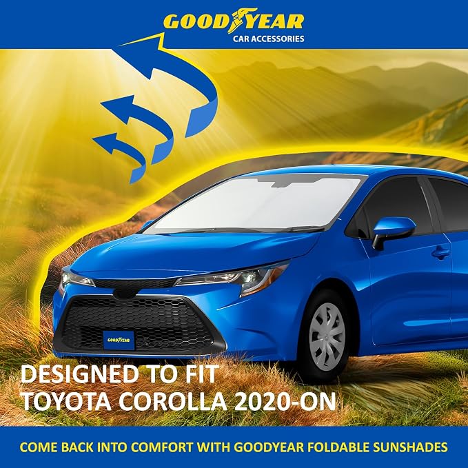 Goodyear Foldable Windshield Sunshade for Toyota Corolla 2020-2026, Car Accessories, Sunshade Cover, Sun Shade Car Windshield, Window Sun Blocker - GY008268