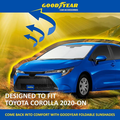 Goodyear Foldable Windshield Sunshade for Toyota Corolla 2020-2026, Car Accessories, Sunshade Cover, Sun Shade Car Windshield, Window Sun Blocker - GY008268