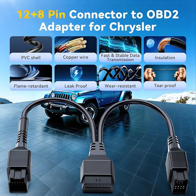 THINKCAR 12+8 Pin Connector to OBD2 Adapter for Chrysler, Security Gateway Bypass Cable for FCA SGW Vehicles for Diagnostic, Works with All OBD2 Scanners,for Dodge,for Jeep,for Ram,for Fiat Year 2018+