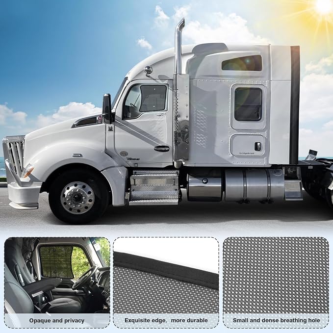 KUST 2PCS 20''*16.9'' Side Window Shades for Semi Truck/Heavy Duty Truck - Kenworth T680 / T880 / W990 (All Years) - Mesh Shade with Suction Cup - Semi Truck Accessories