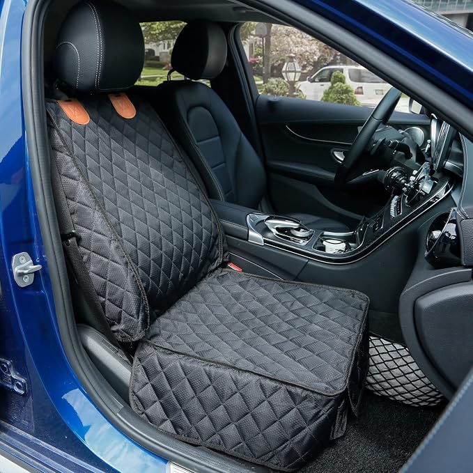 PETICON Front Seat Cover 2 Pack, Full Protection Dog Car Seat Cover with Side Flaps, Nonslip Scratchproof Captain Chair Seat Cover Fits for Cars, Trucks, SUVs, Jeep, Black