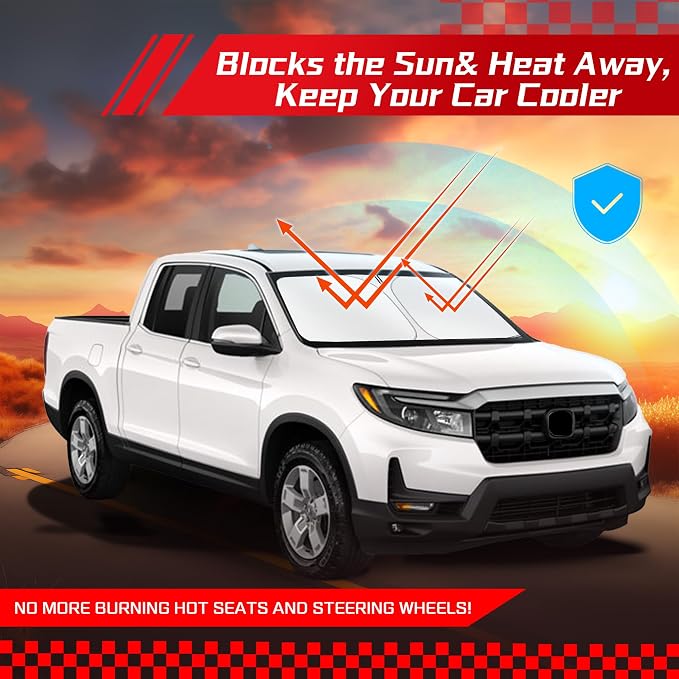 ARISMOTOR Windshield Sun Shade for Honda Ridgeline 2017-2025 2026, Custom Fit Foldable Front Window Sunshade Sun Visor Protector, Block UV Rays Keep Your Car Cooler