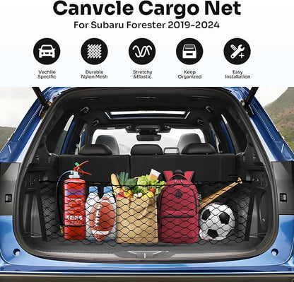 Canvcle Trunk Cargo Net for 2019-2024 Forester Accessories Envelope Style Mesh Trunk Net Organizer and Storage Stretchable Adjustable Elastic Nylon Rear Cargo Netting with Hooks