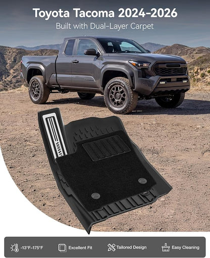 3W Floor Mats&Carpet for Toyota Tacoma 2024-2026 Double Cab Auto Tran(Not Fit Hybrid & XtraCab) with Metal Pedals, TPE All Weather Custom Fit Floor Liner for Tacoma TRD/SR/SR5/limited Car Liners.