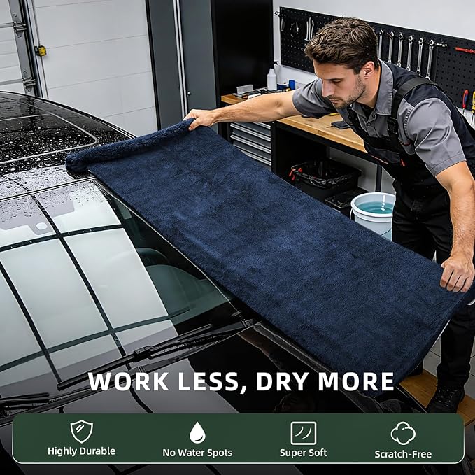 2-Pack 24" x 36" 11.8" x 11.8" Twisted-Loop Car Drying Towel 1500GSM Microfiber Cleaning Cloth for Car Trucks Motorcycles Streak Free Lint Free Ultra Absorbent Washing Cloth for Kitchen Window (Blue)