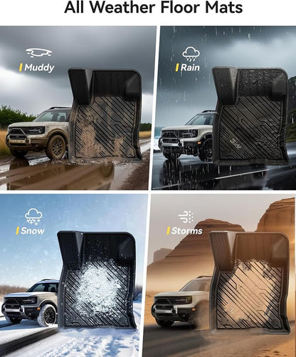 3W Floor Mats Fit for Ford Bronco Sport 2021-2025 2026 All Weather TPE Car Accessories Custom Fit Full Set Ford Bronco Sport Car Mats (Not for Bronco & Rubberized Floor & Outer Banks)