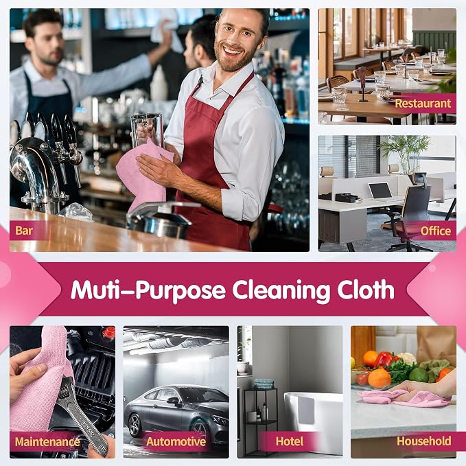 FIXSMITH Pink Microfiber Cleaning Cloth -Pack of 8, Highly Absorbent Cleaning Rags, 16"X12" All Purpose Cleaning Towels for Housekeeping, Kitchen, Car, Lint Free and Reusable Microfiber Towels