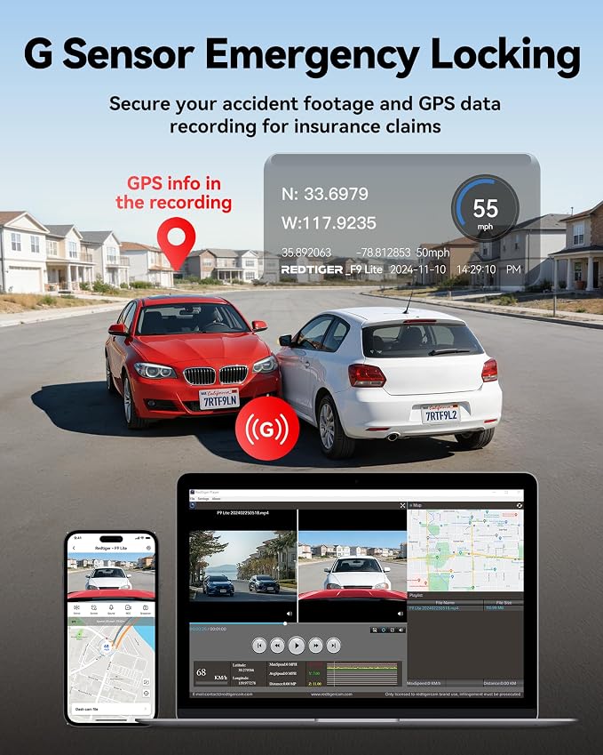 REDTIGER F9 Lite 4K Dash Cam Front, ADAS, Built-in WiFi APP Control Dash Camera for Cars, 2160P UHD Mini Car Dash Cam with GPS, Night Vision, G-Sensor, 24H Parking Monitor (SD Card Not Included)