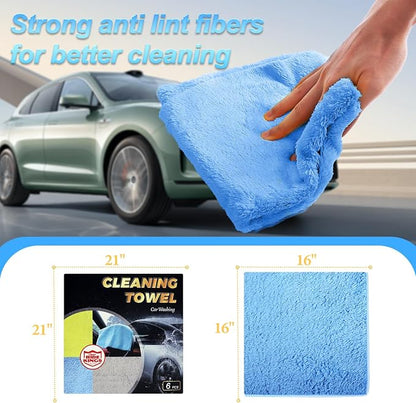 Car Wash Towels 16x16 - Coral Fleece, Blue 6-Pack | 450gsm thick coral fleece. Highly absorbent, lint & scratch-free for auto detailing, washing, and home cleaning.